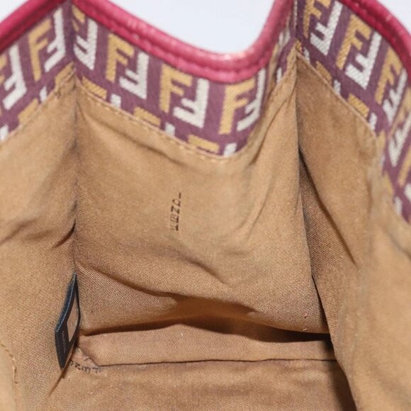 FENDI Zucchino Canvas Hand Bag Wine Red Gold Auth 120902 - Picture 13 of 16